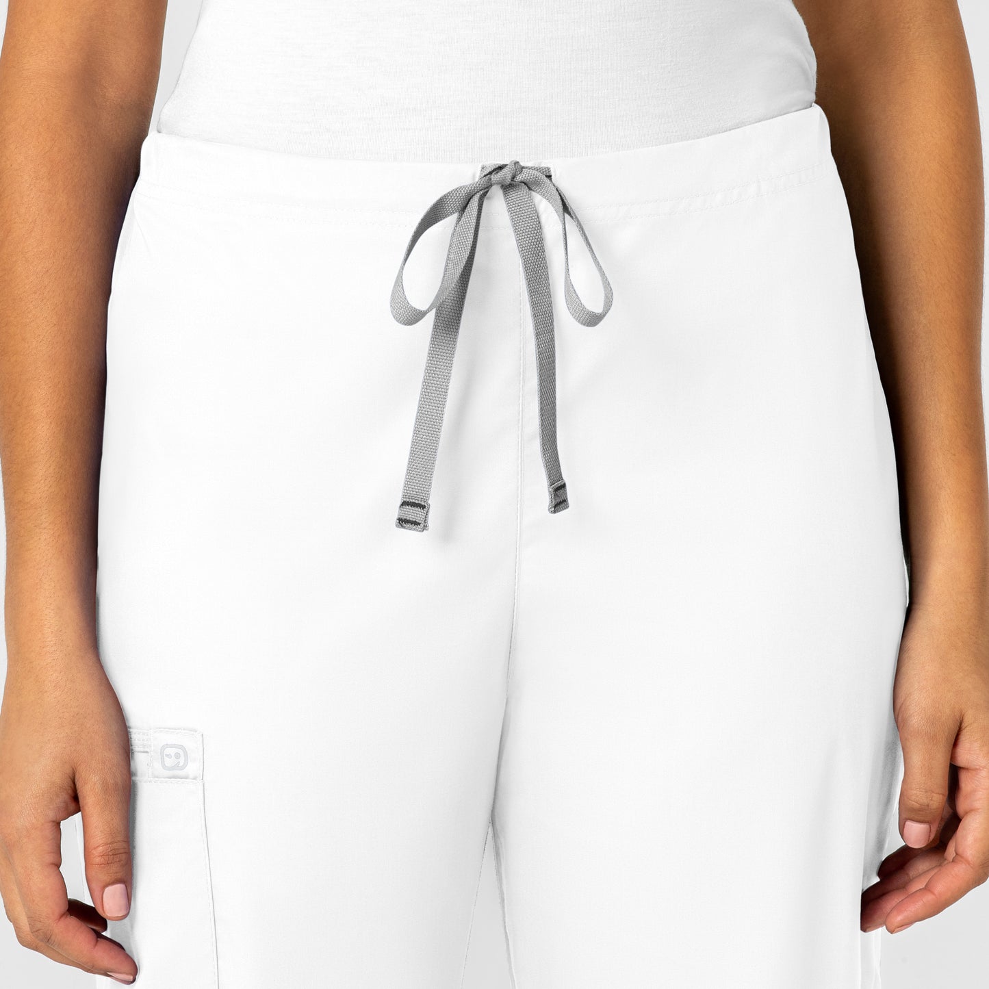 WonderWORK 500 Unisex Drawstring Cargo Scrub Pant White Model Image Alternate | Wink