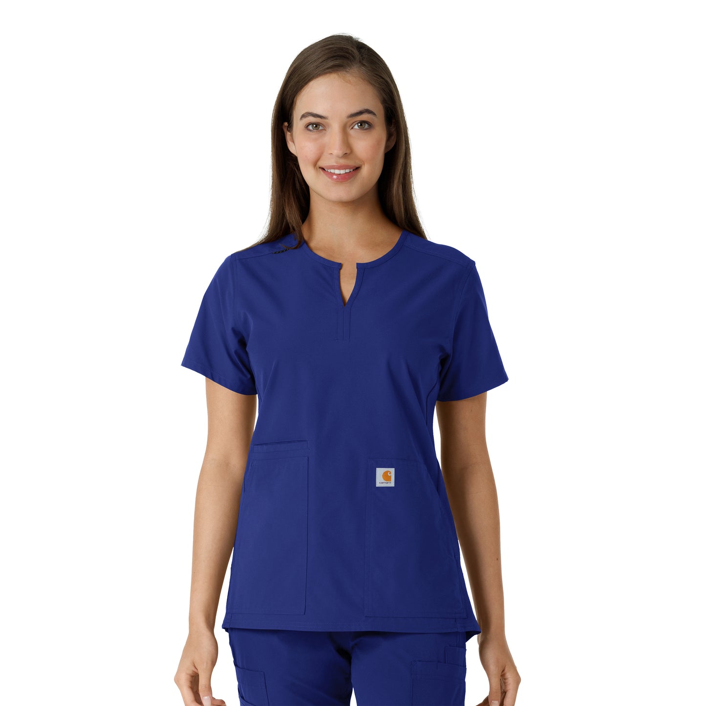 Force Essentials C12413 Women's Notch Neck Tunic Knit Panel Scrub Top Galaxy Blue