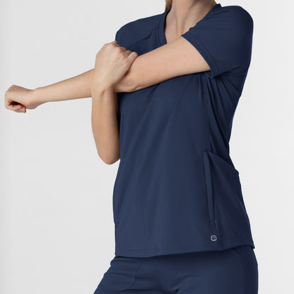 RENEW 6259 Knit Flex-n-Reach V-Neck Raglan Scrub Top Navy Model Image Alternate | Wink