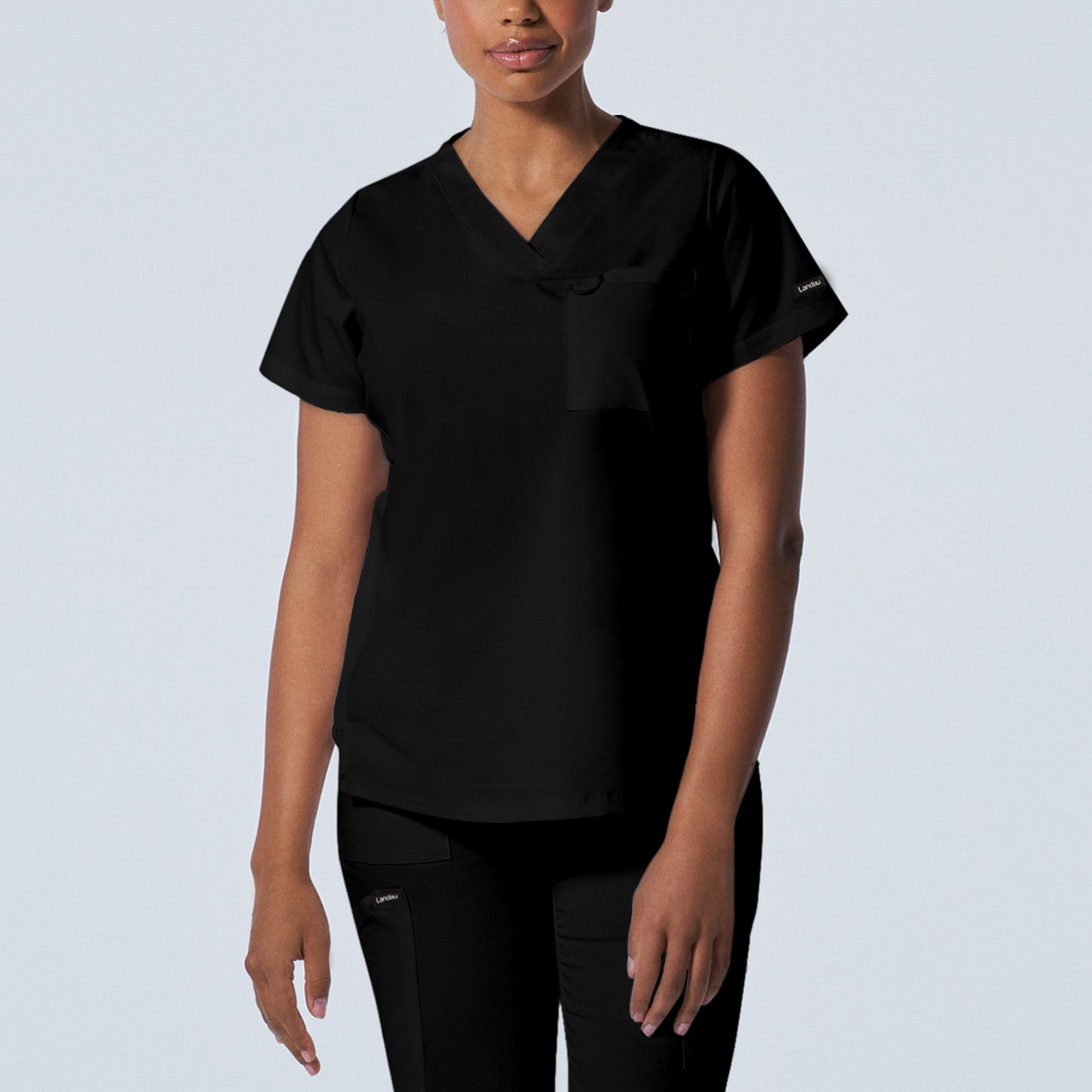 ProFlex LT107 Women's 2 Pocket V Neck Scrub Top Black Image