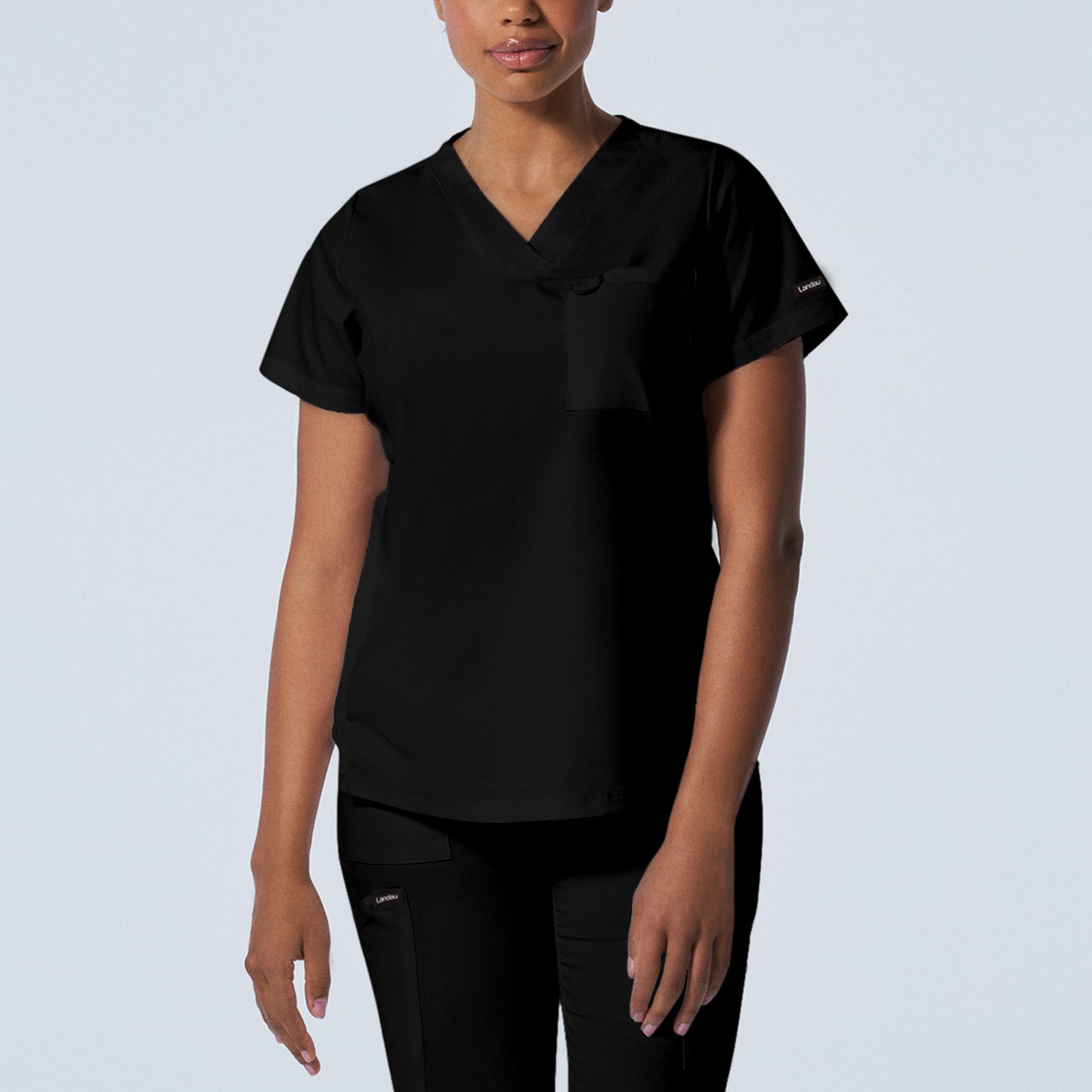 ProFlex LT107 Women's 2 Pocket V Neck Scrub Top Black Image