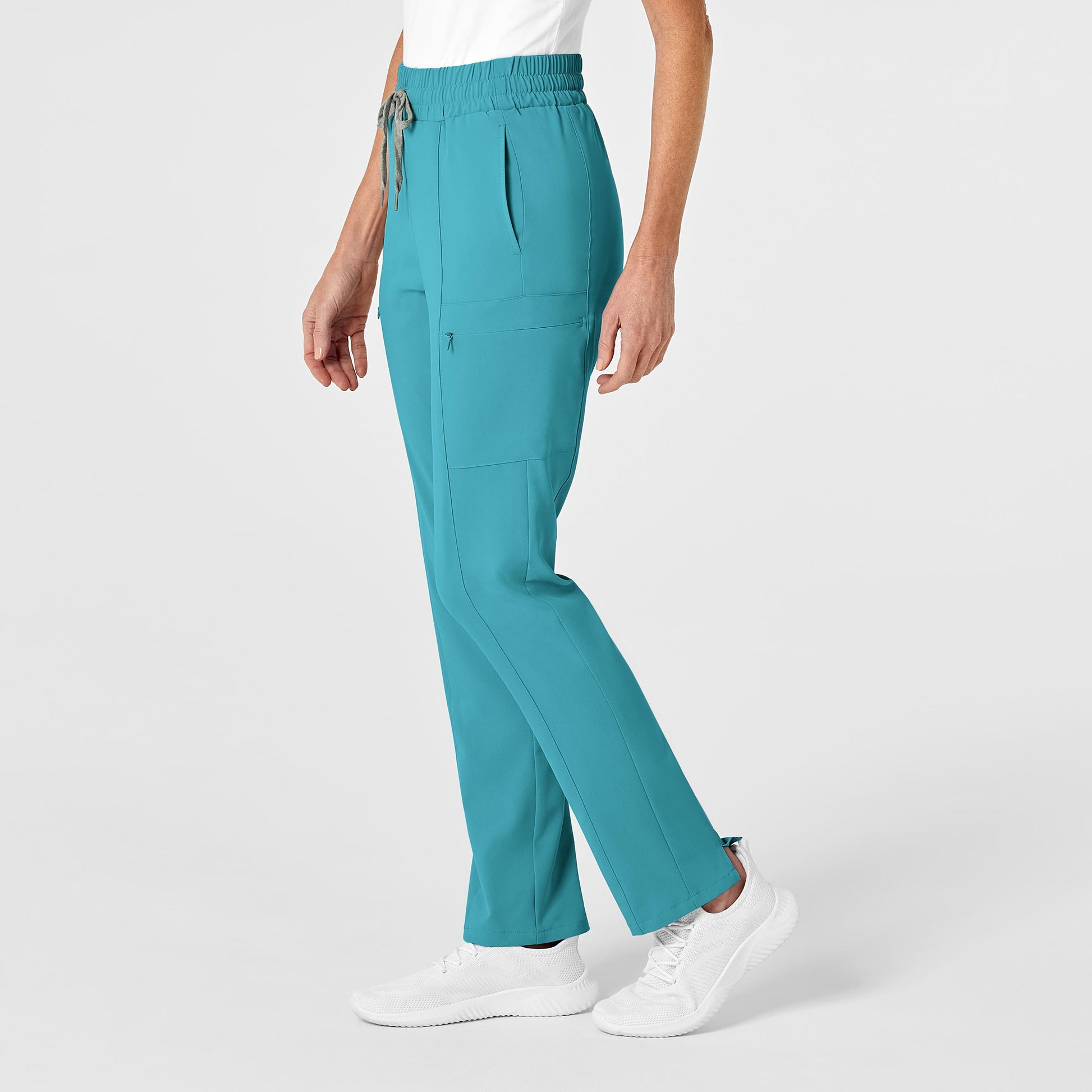 RENEW 5334 High Waist Slim Leg Scrub Pants Teal Blue Model Image Right Side | Wink