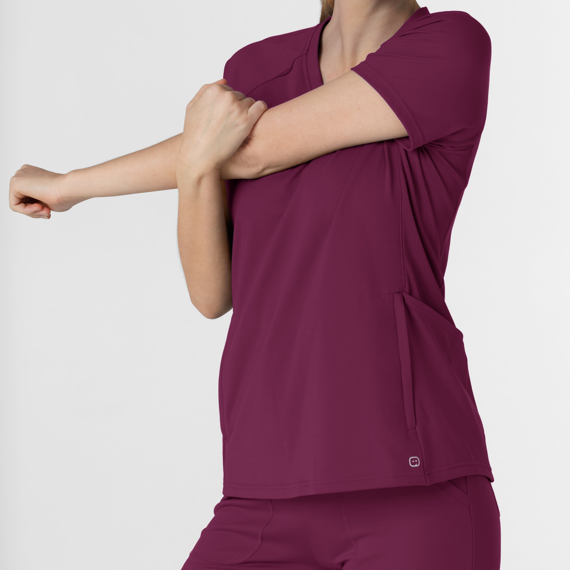 RENEW 6259 Knit Flex-n-Reach V-Neck Raglan Scrub Top Wine Model Image Alternate | Wink