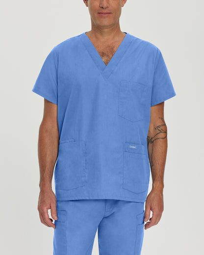 Essentials 7489 Men's 5 Pocket V Neck Scrub Top Ceil Blue Image