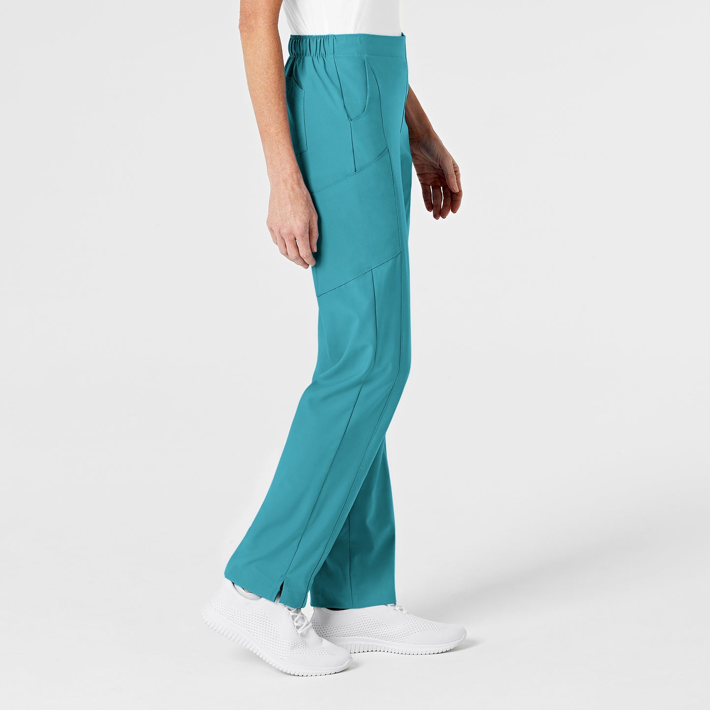 W123 5155 Flat Front Cargo Scrub Pants Teal Blue Model Image Right Side | Wink