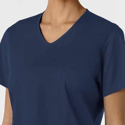 WonderWORK 106 Curved V-Neck Scrub Top Navy Model Image Left Side | Wink