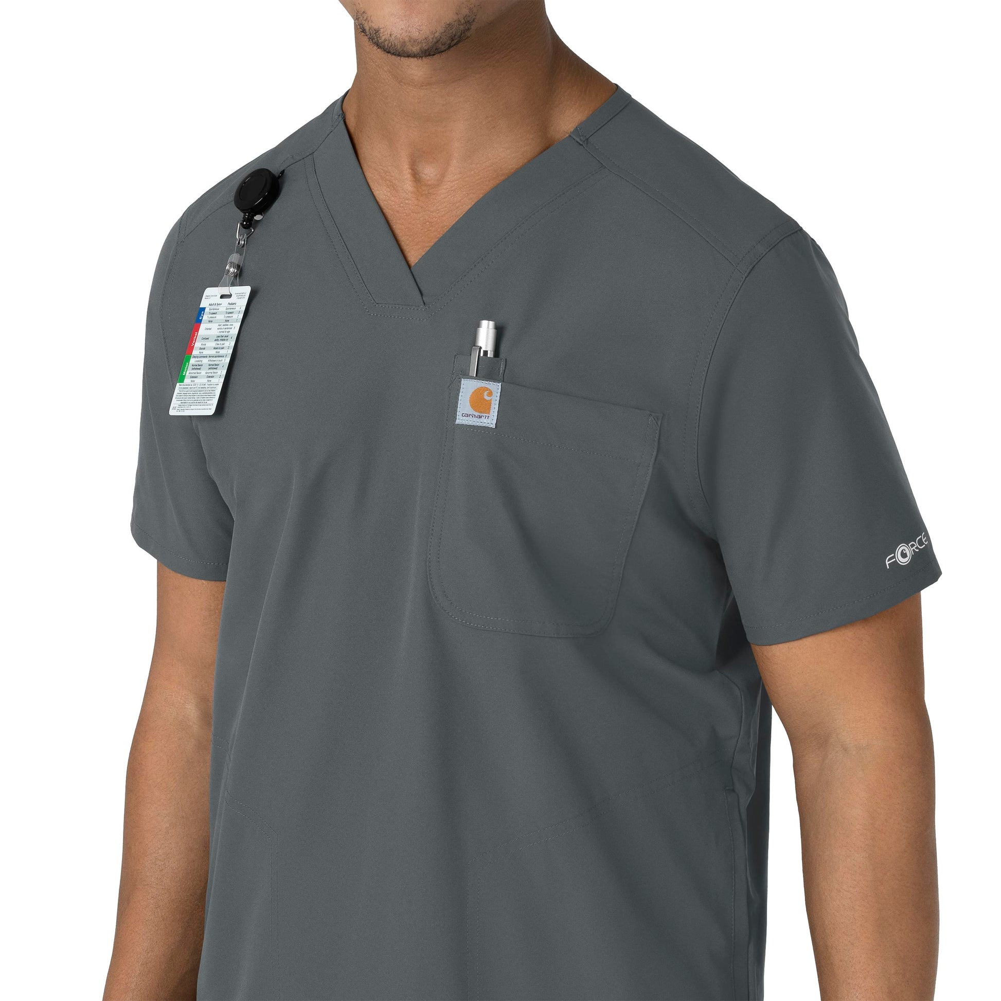 Force Essentials C16113 Men's V-Neck Shirttail Scrub Top Pewter Model Image Alternate | Carhartt