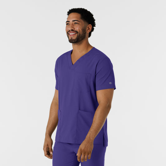 Boundless 6351 Men's Multi Pocket V-Neck Scrub Top Grape Model Image Right Side | Wink