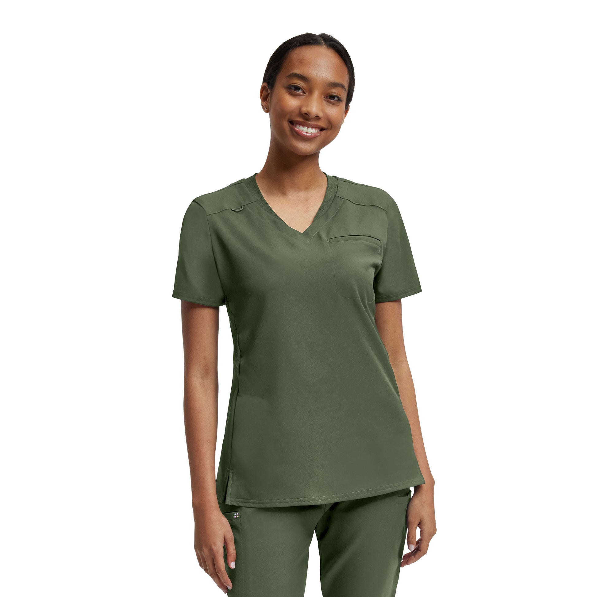 VIBE WT119 Women's 2 Pocket V Neck Scrub Top Olive Image