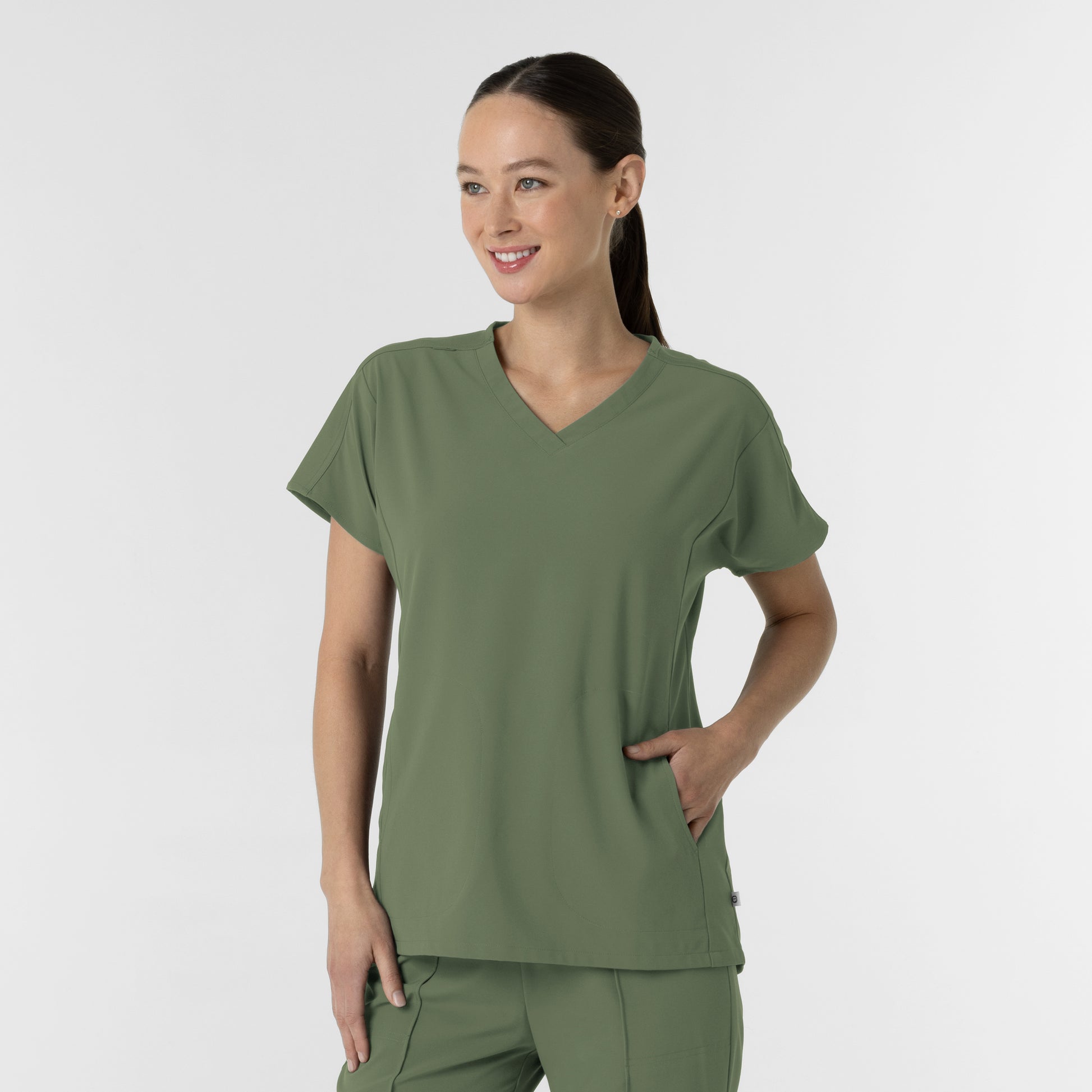 RENEW 6154 Women's V-Neck Tunic Scrub Top Olive