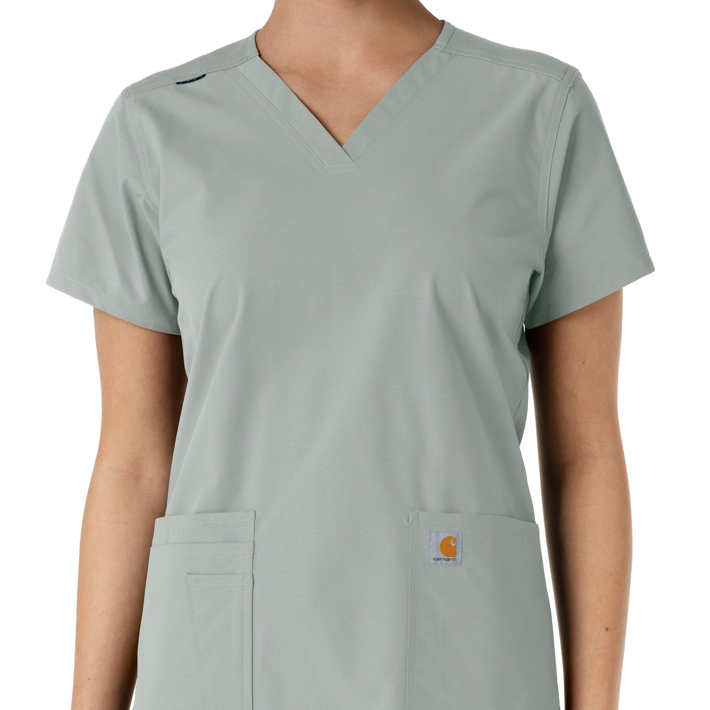 Force Essentials C12313 V-Neck Knit Panel Scrub Top Grey Model Image Alternate | Carhartt