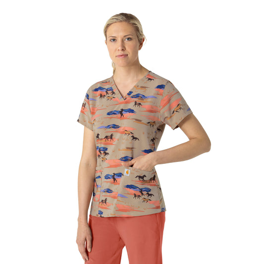 Carhartt Prints C13414 Women's V-Neck Print Scrub Top Mustang Meadow