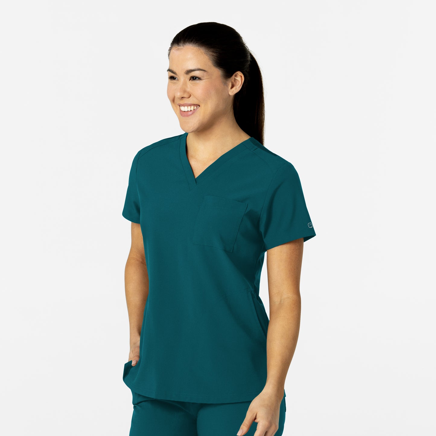 W123 6045 Flex-n-Reach V-Neck Scrub Top Caribbean Model Image Right Side | Wink