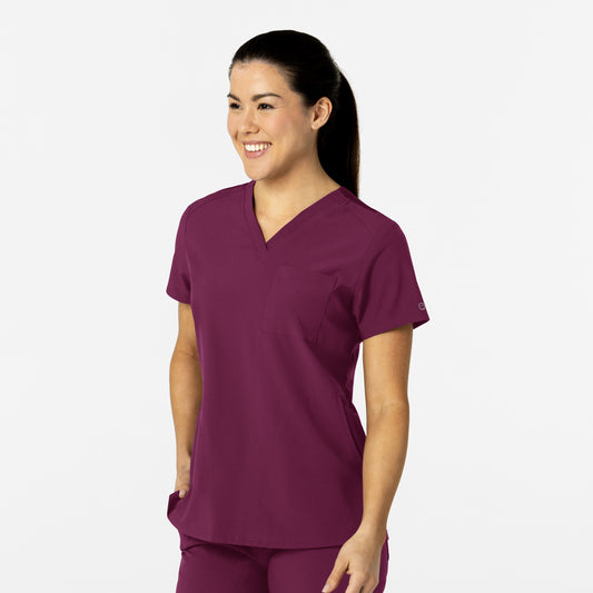 W123 6045 Flex-n-Reach V-Neck Scrub Top Wine Model Image Right Side | Wink