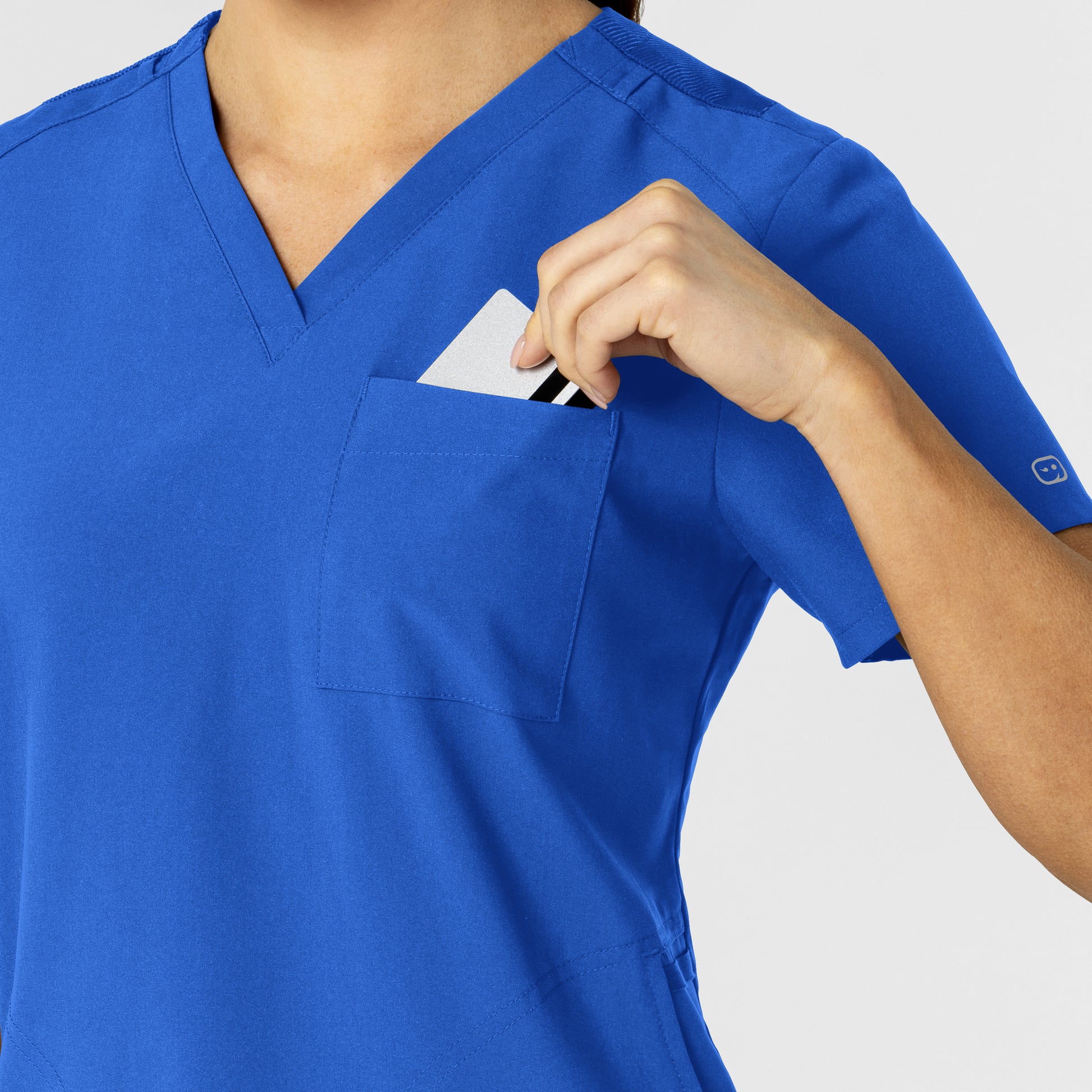 W123 6045 Flex-n-Reach V-Neck Scrub Top Royal Model Image Alternate | Wink