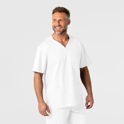 WonderWORK 103 Men's V-Neck Scrub Top White Model Image Right Side | Wink