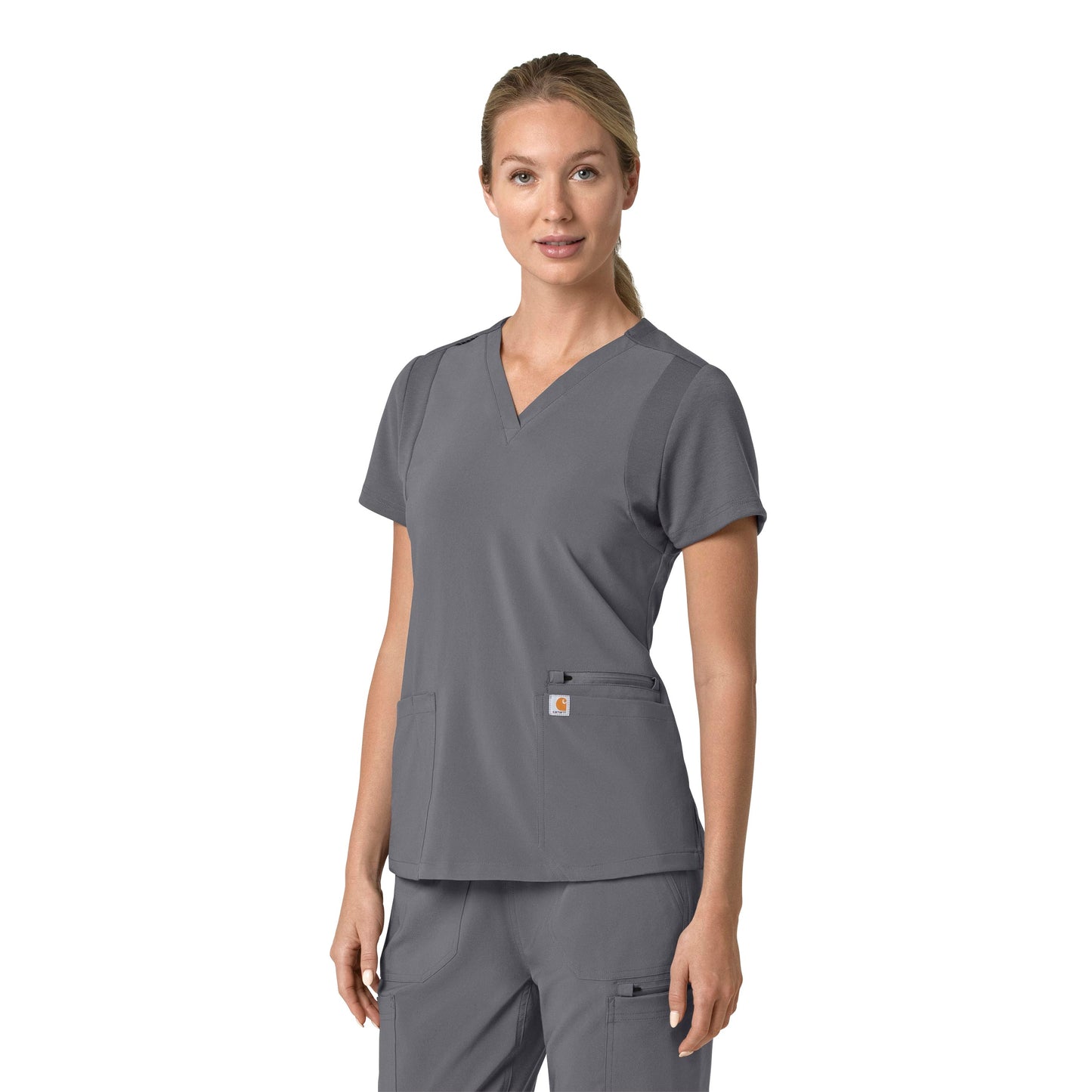 Force Cross-Flex C13210 Flex Panel V-Neck Scrub Top Pewter Model Image Right Side | Carhartt