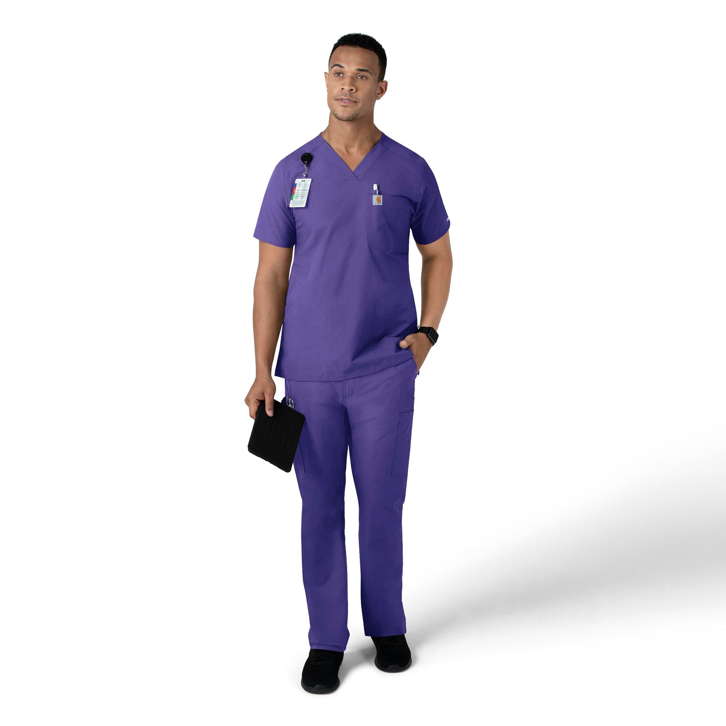 Force Essentials C16113 Men's V-Neck Shirttail Scrub Top Grape Model Image Right Side | Carhartt