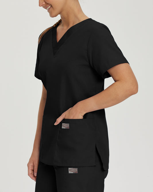 Scrub Zone 70221 Women's 3 Pocket V Neck Scrub Top Black Image