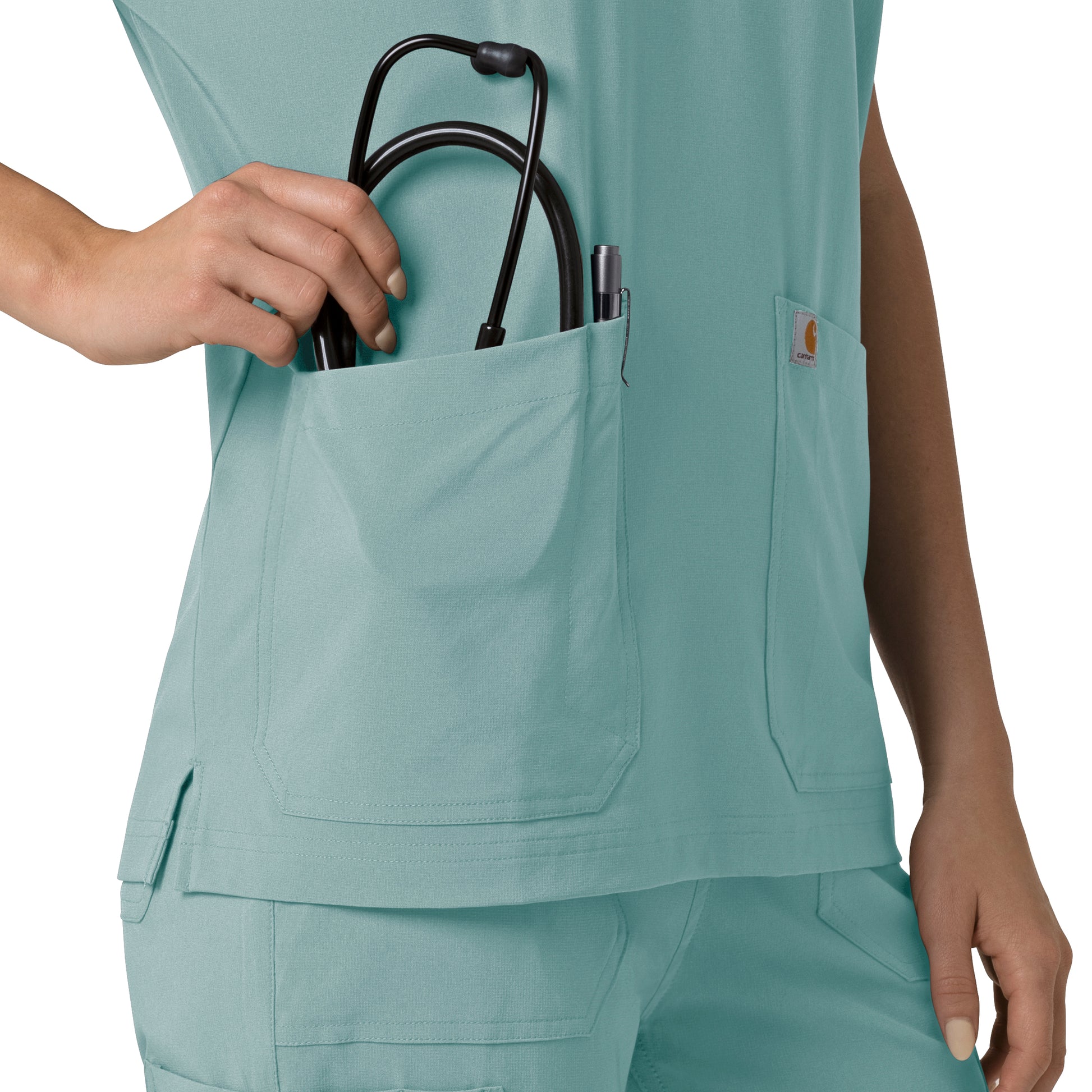 Force Cross-Flex C13110 Oversized V-Neck Scrub Top Summer Blue Model Image Alternate | Carhartt