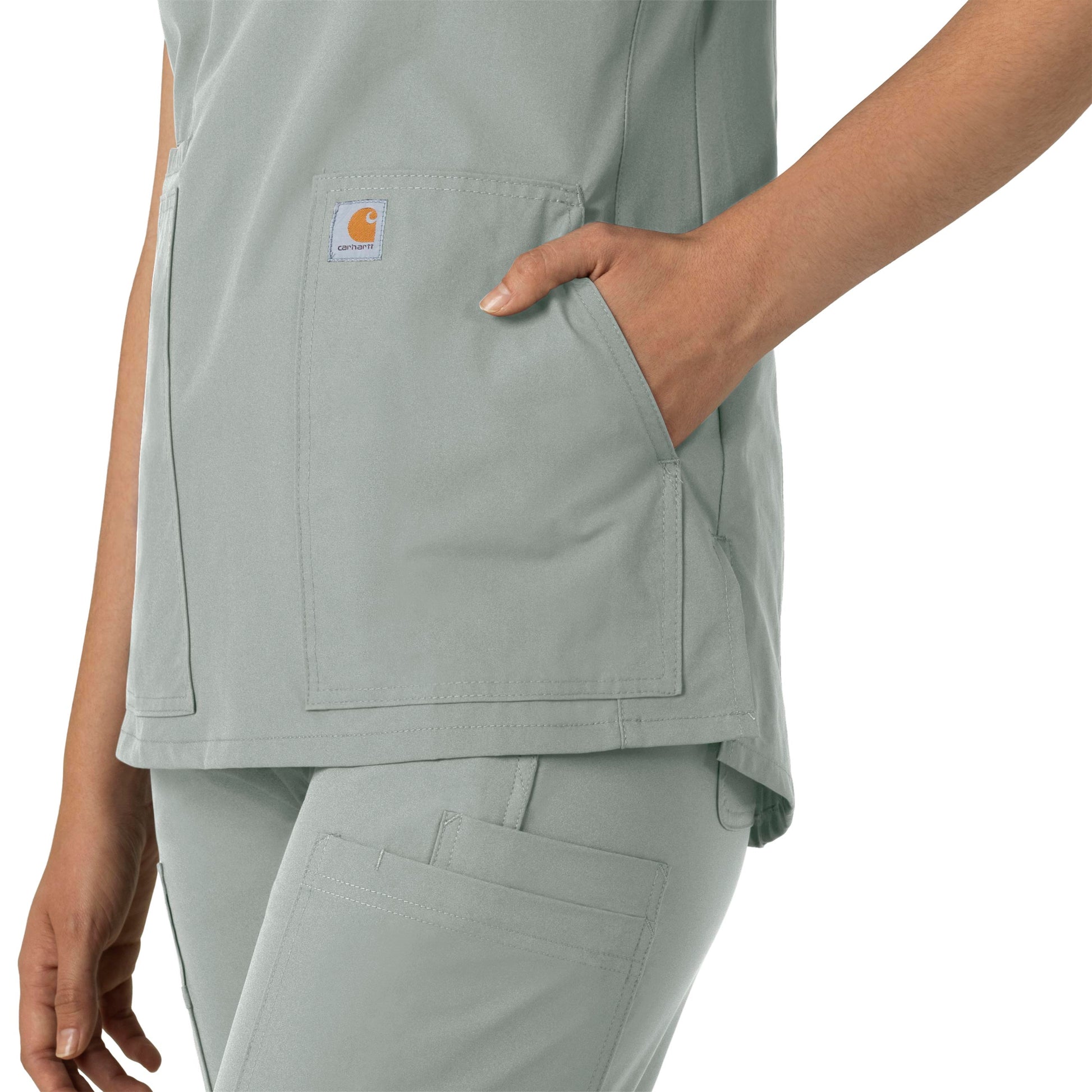 Force Essentials C12213 Notch Neck Tunic Scrub Top Grey Model Image Alternate | Carhartt