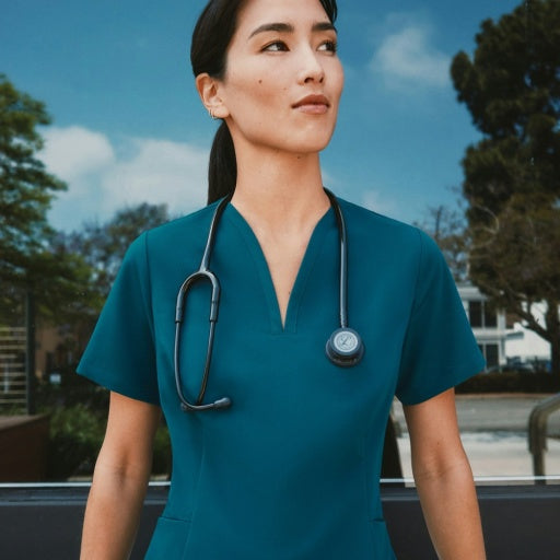 ULTRAlast W10003 Women's Calix Fit & Flare Scrub Top Caribbean Blue