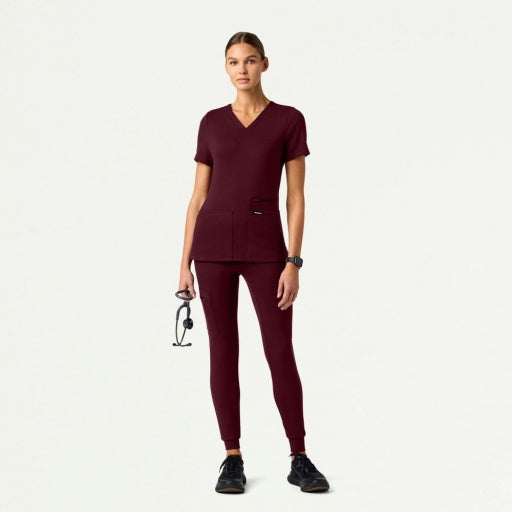 ULTRAsoft W40002 Women's Kait 10-Pocket Skinny Scrub Joggers Burgundy
