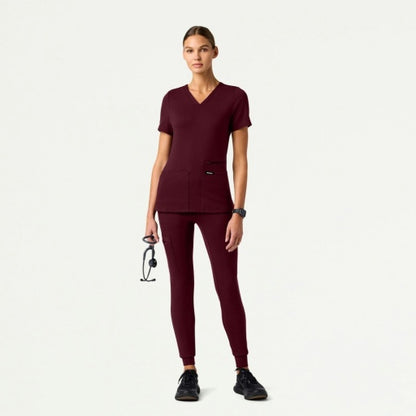 ULTRAsoft W40002 Women's Kait 10-Pocket Skinny Scrub Joggers Burgundy