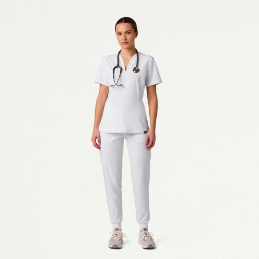 ULTRAlast W120002 Women's Silex Slim Knit-Waist Scrub Joggers White