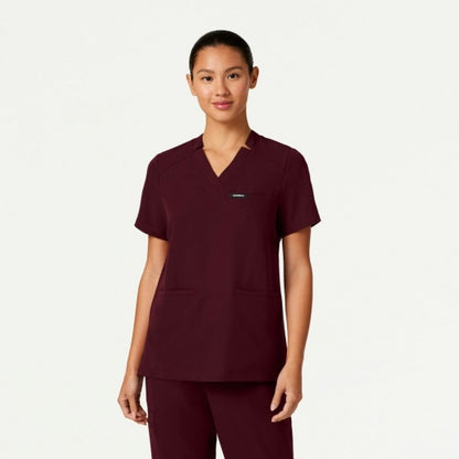 ULTRAlast W10002 Women's Helia Notched V-Neck Scrub Top Burgundy
