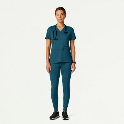 ULTRAsoft W40002 Women's Kait 10-Pocket Skinny Scrub Joggers Caribbean Blue