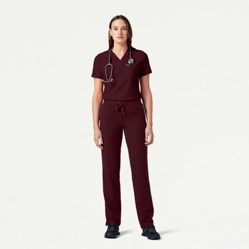 ULTRAlast W10013 Women's Rhena Slim 1-Pocket Scrub Top Burgundy