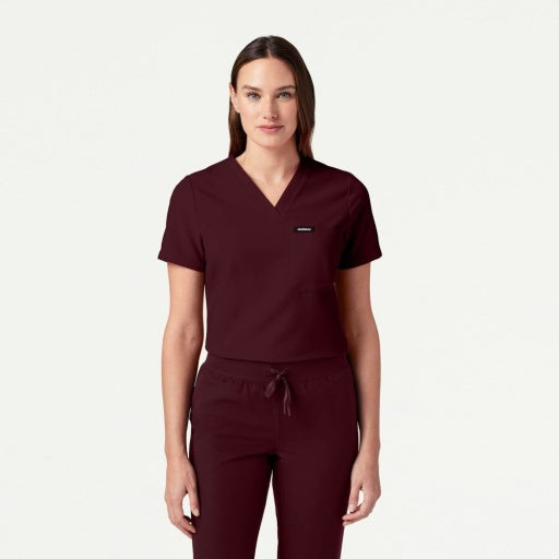 ULTRAlast W10013 Women's Rhena Slim 1-Pocket Scrub Top Burgundy