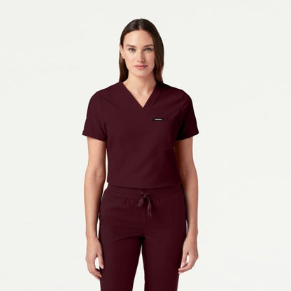 ULTRAlast W10013 Women's Rhena Slim 1-Pocket Scrub Top Burgundy
