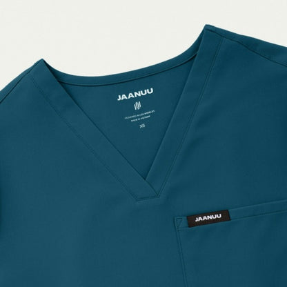 ULTRAlast W10013 Women's Rhena Slim 1-Pocket Scrub Top Caribbean Blue