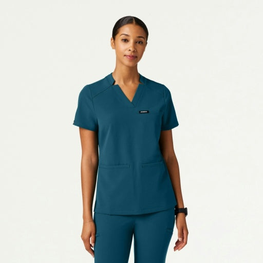 ULTRAlast W10015 Women's Helia Slim Notched V-Neck Scrub Top Caribbean Blue