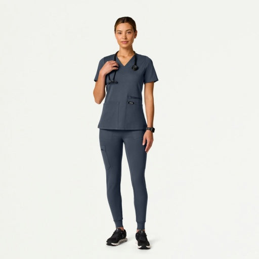 ULTRAsoft W30014 Women's Kass Slim 4-Pocket Scrub Top Carbon Gray