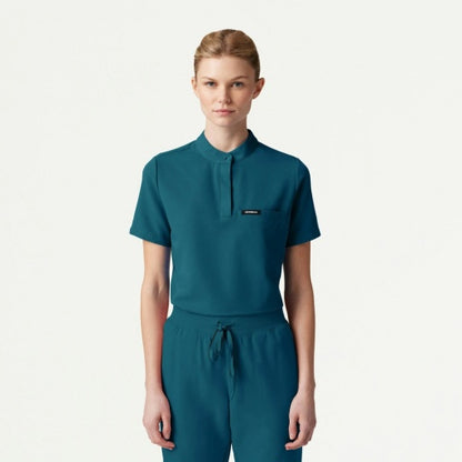 ULTRAlast W10006 Women's Savi Stand-Collar Scrub Top Caribbean Blue