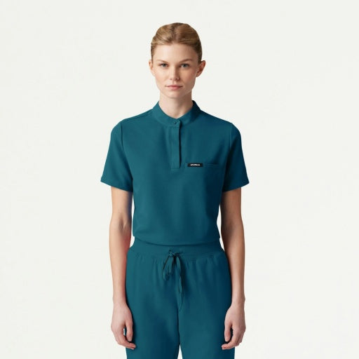 ULTRAlast W10006 Women's Savi Stand-Collar Scrub Top Caribbean Blue