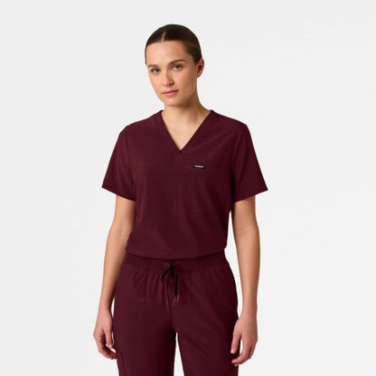 ULTRAlite W10040 Women's Rhena Slim 1-Pocket Scrub Top Burgundy