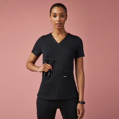 ULTRAsoft W30014 Women's Kass Slim 4-Pocket Scrub Top Black