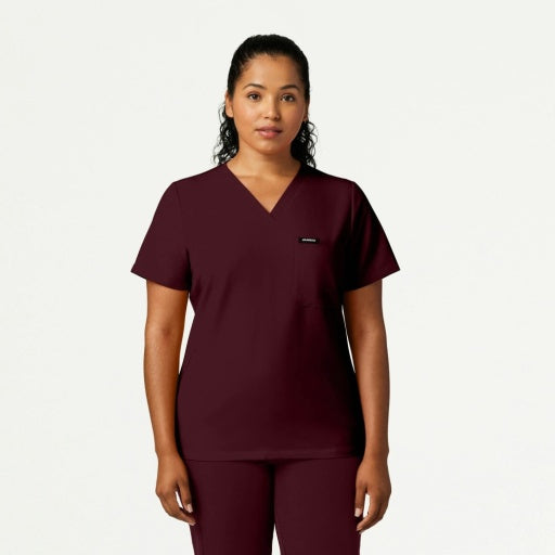 ULTRAlast W10013 Women's Rhena Slim 1-Pocket Scrub Top Burgundy