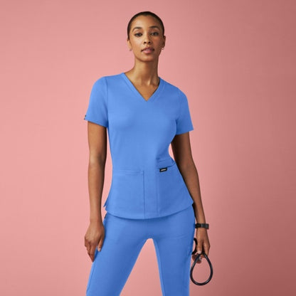 ULTRAsoft W30014 Women's Kass Slim 4-Pocket Scrub Top Ceil Blue