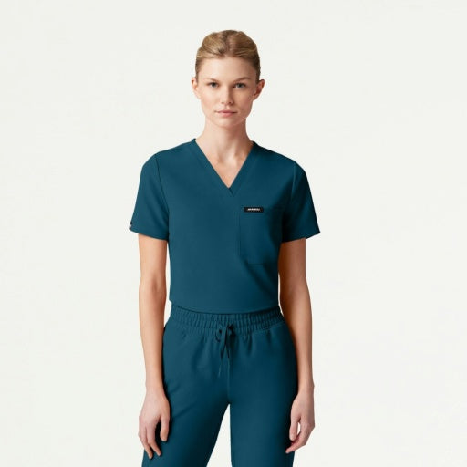 ULTRAlast W10013 Women's Rhena Slim 1-Pocket Scrub Top Caribbean Blue