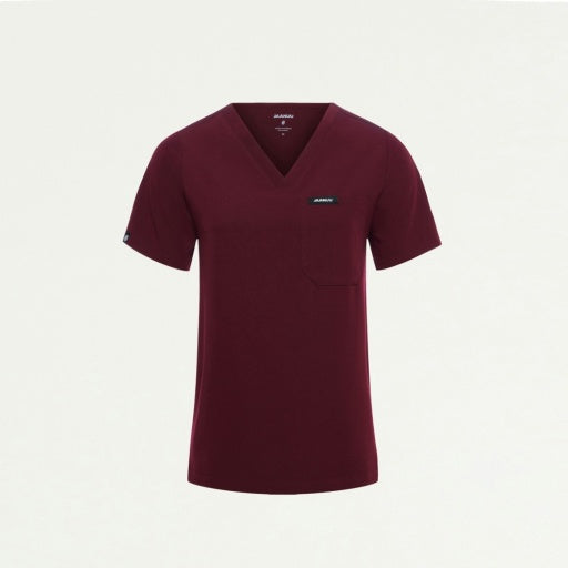 ULTRAlast W10013 Women's Rhena Slim 1-Pocket Scrub Top Burgundy