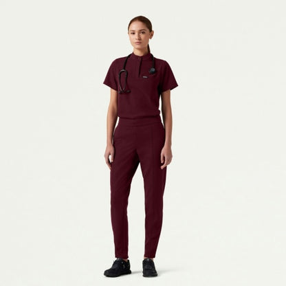 ULTRAlast W10006 Women's Savi Stand-Collar Scrub Top Burgundy