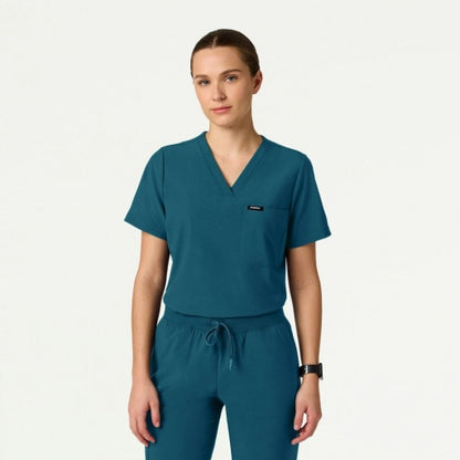 ULTRAlite W10040 Women's Rhena Slim 1-Pocket Scrub Top Caribbean Blue