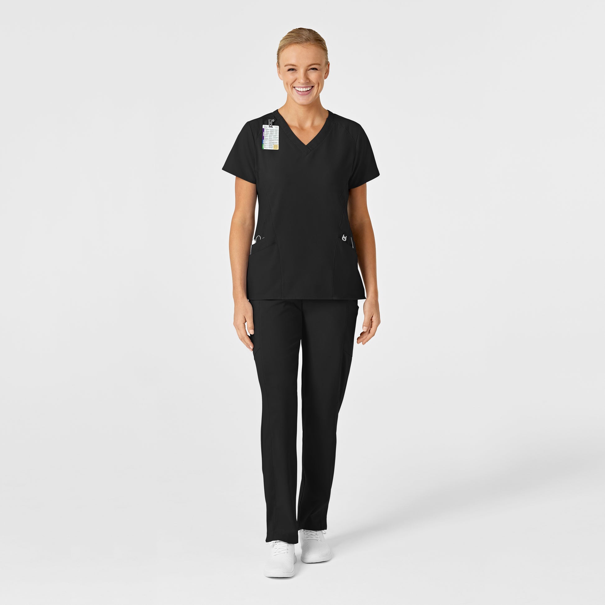 W123 6155 Stylized V-Neck Scrub Top Black Model Image Alternate | Wink