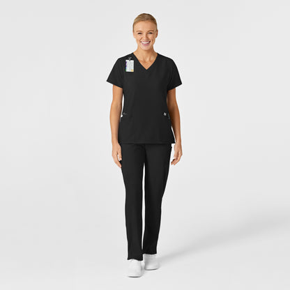 W123 6155 Stylized V-Neck Scrub Top Black Model Image Alternate | Wink