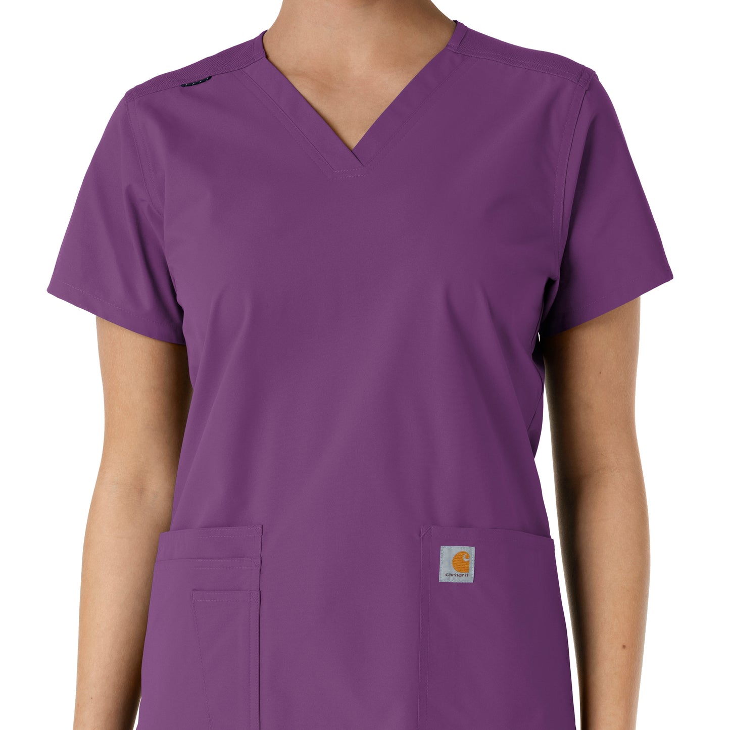 Force Essentials C12313 V-Neck Knit Panel Scrub Top Eggplant Model Image Left Side | Carhartt